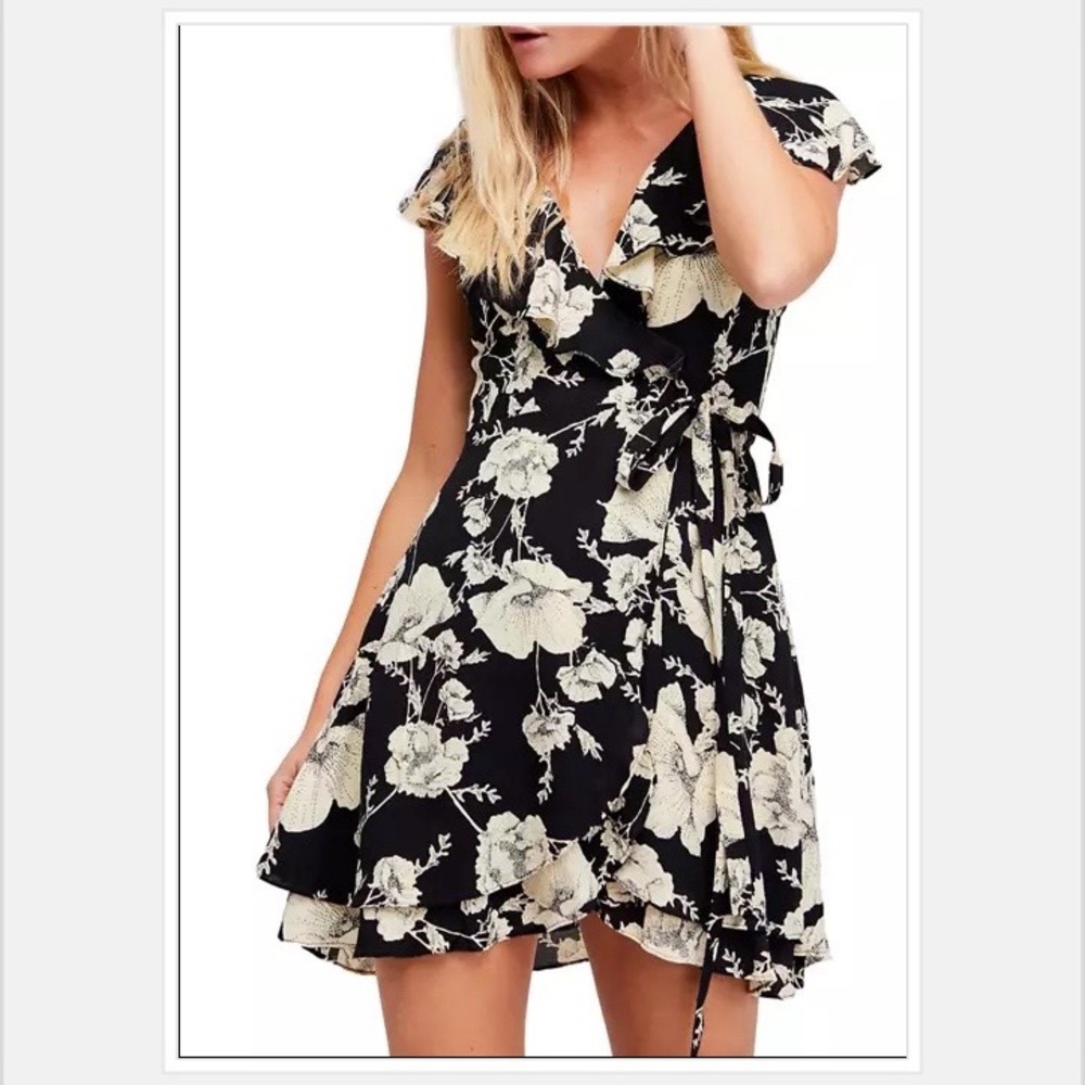 Free People French Quarter Printed Mini Dress Black size Large